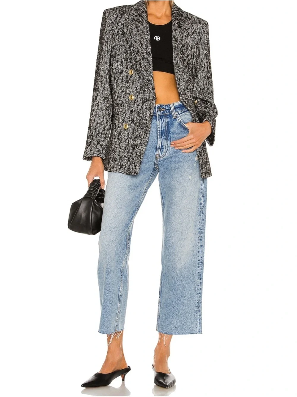 Anine Bing Gavin Straight Leg Jeans with Distressed Detail - Picture 3 of 12